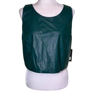 Women’s Edgy Y2K Faux Leather Crop Tank Open Back Racerback Green Size 2X NEW